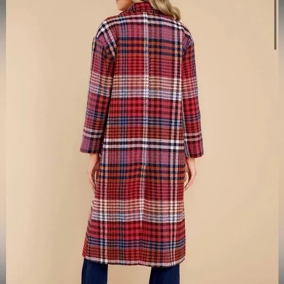Red Dress Boutique Aura Ready For Change Berry Plaid Coat Oversized Pink Blue S - Picture 3 of 13